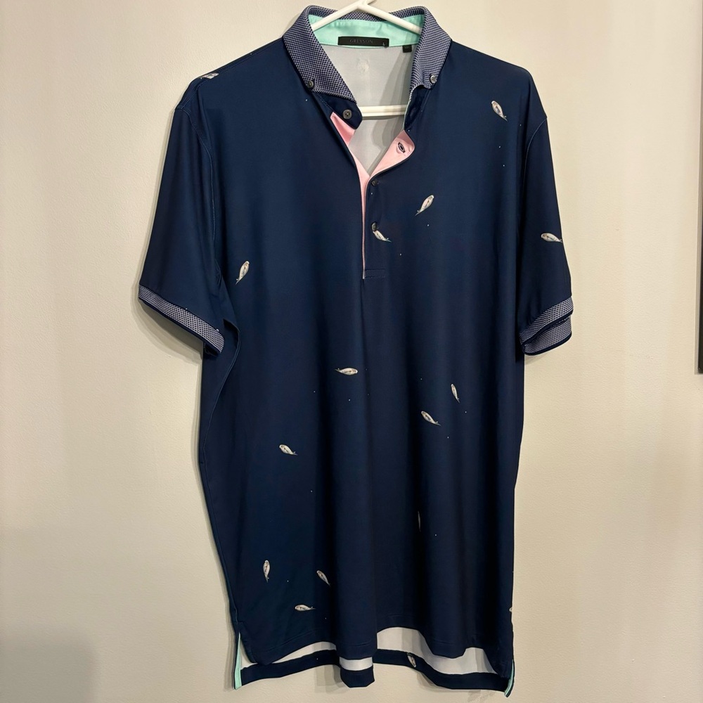 Greyson Navy Polo Shirt with Pink and White Accents